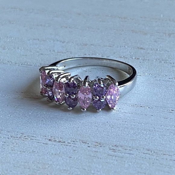 925 Sterling Silver pink & purple AMETHYST GEMSTONE RING 10 stone - Picture 1 of 11